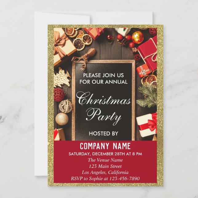 Festive Company jul Party Red & Guld Glitter Inbjudningar (Framsida)