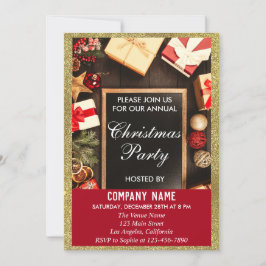 Festive Company jul Party Red & Guld Glitter Inbjudningar