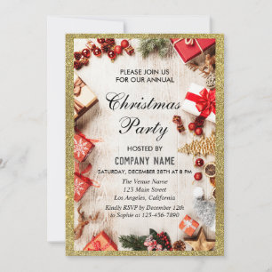 Festive Company jul Party White Guld Glitter Inbjudningar