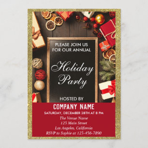 Festive Company Julfest Red & Guld Glitter Inbjudningar