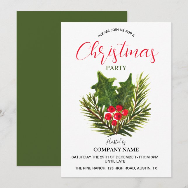 Festive Company Office Corporate jul Party Inbjudningar (Fram/baksida)