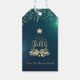 Festive Confetti, Klockor, stjärna, Grönt Presentetikett