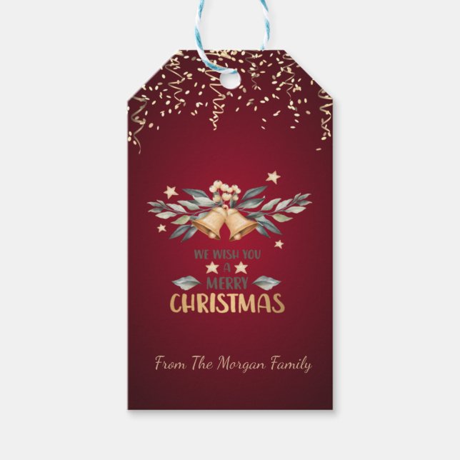 Festive Confetti, Klockor vid jul, rött Presentetikett (Framsidan)