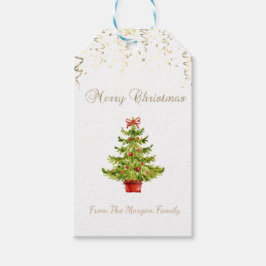 Festive Confetti,Watercolor Julgran Presentetikett