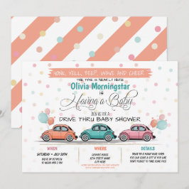 Festive Coral Drive by Baby Shower Parad Inbjudningar