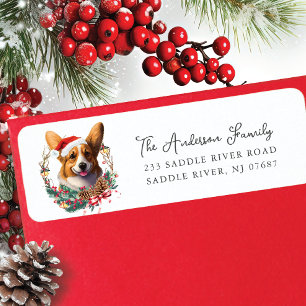 Festive Corgi Hund i Santa Hat-Returadressen Returadress Etikett