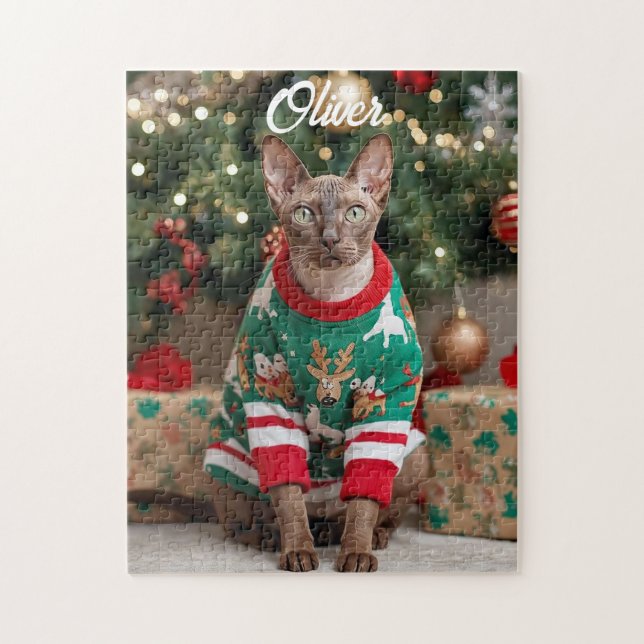 Festive Cornish Rex Cat-julens Personlig Pussel (Vertikal)