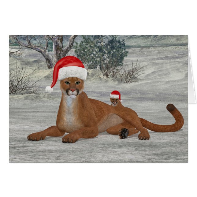 Festive Cougar och Unge Hälsningskort (Framsidan Horizontal)