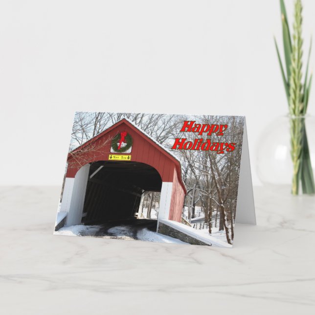 Festive Covered Bridge-Helgdag Card Helgkort (Framsida)