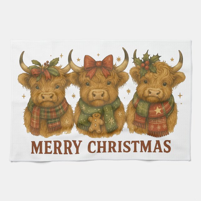 Festive Cow Christmas  Kökshandduk (Horisontell)