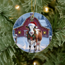 Festive Cow i julen i Santa Hat Land Julgransprydnad Keramik