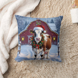 Festive Cow i julen i Santa Hat Land Kudde
