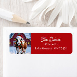 Festive Cow i julen i Santa Hat Land Returadress Etikett