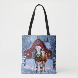Festive Cow i julen i Santa Hat Land Tygkasse