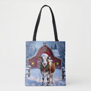 Festive Cow i julen i Santa Hat Land Tygkasse