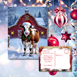 Festive Cow i julen i Santa Hat Land Vykort