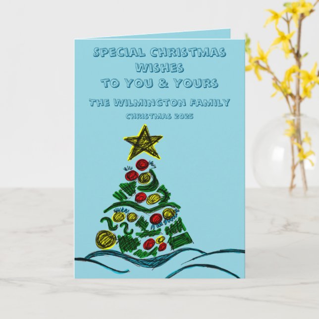 Festive Crafty Träd-familjens julklapp Kort (Gul blomma)