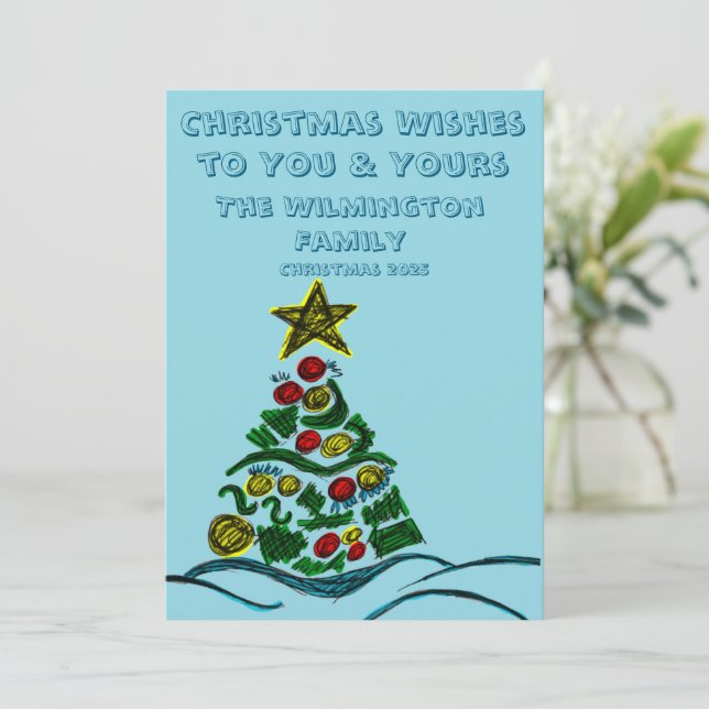 Festive Crafty Träd-familjens julklapp - platt Kort (Stående Fram)