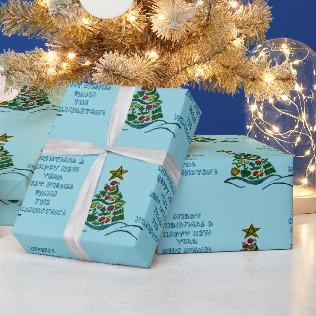 Festive Crafty Träd på Blek Blue jul Presentpapper (Helgdagar)