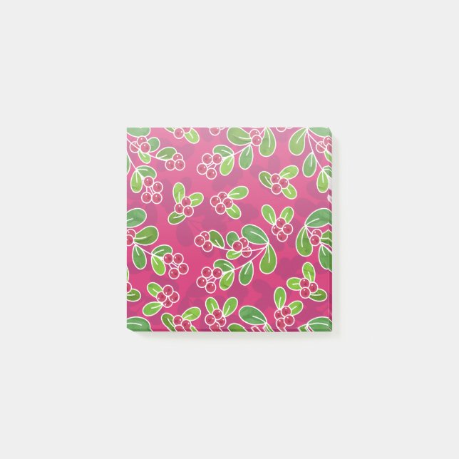 Festive Cranberry Foliage Mönster, Fuchsia Post-it Block (Framsida)