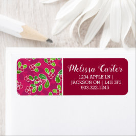 Festive Cranberry Foliage Mönster, Fuchsia Returadress Etikett