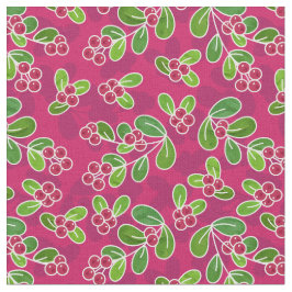 Festive Cranberry Foliage Mönster, Fuchsia Tyg