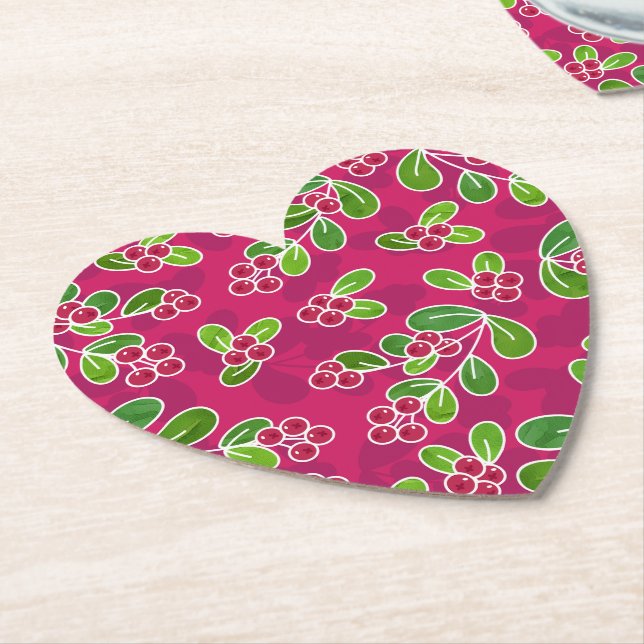 Festive Cranberry Foliage Mönster, Fuchsia Underlägg Papper (Vinklad)