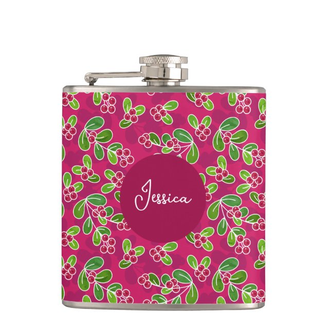 Festive Cranberry Fruit Mönster, Fuchsia Fickplunta (Framsidan)