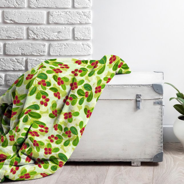 Festive Cranberry Fruit Mönster, Grönt Fleecefilt (Festive Cranberry Pattern Fleece Blanket)