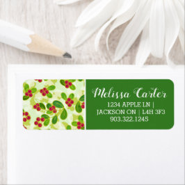 Festive Cranberry Fruit Mönster, Grönt Returadress Etikett