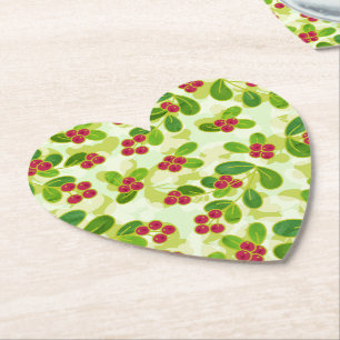 Festive Cranberry Fruit Mönster, Grönt Underlägg Papper
