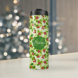 Festive Cranberry Fruit Mönster & Monogram, Grönt