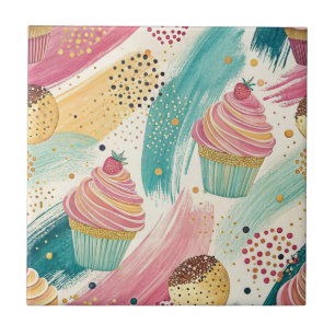 Festive Cupkaka & Brushstroke Firande Mönster Kakelplatta