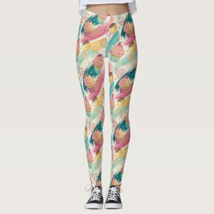 Festive Cupkaka & Brushstroke Firande Mönster Leggings