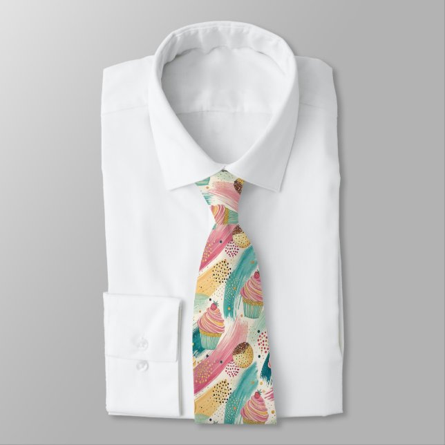 Festive Cupkaka & Brushstroke Firande Mönster Slips (Bunden)