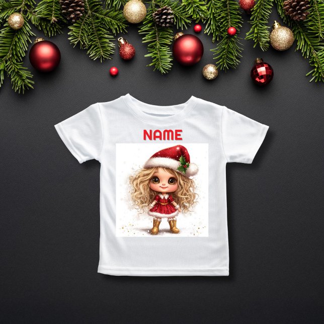 Festive Curly-Halls Girl CUSTOM NAME T Shirt (Skapare uppladdad)