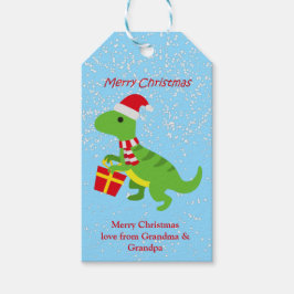 Festive Cute Dinosaur TRex Blue Kids Presentetikett