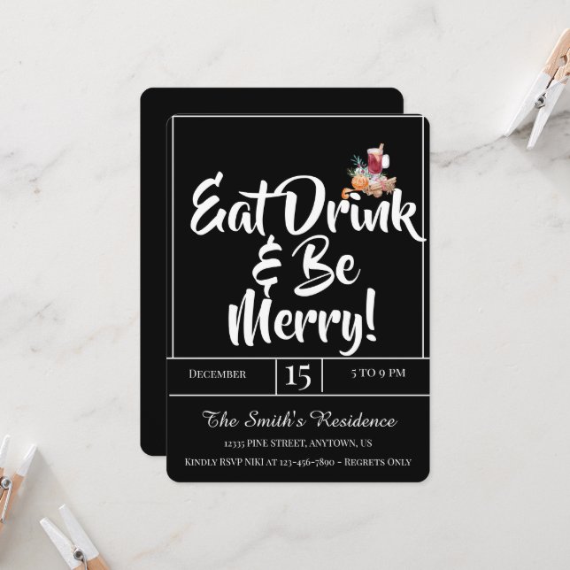 Festive Cute Drinks Party äter och var glad! Inbjudningar (Fram/Back In Situ)