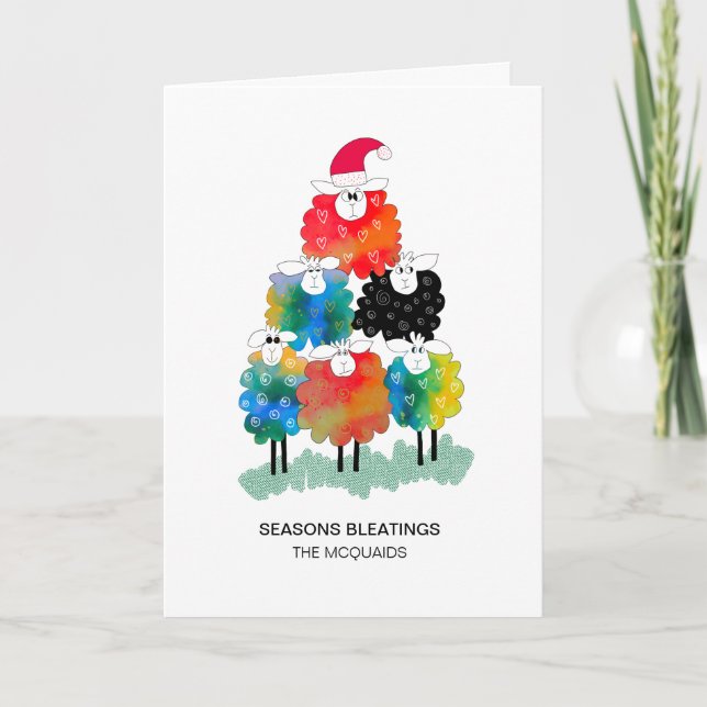 Festive Cute Helgdag Sheep Seasons Bleatons Helgkort (Framsida)
