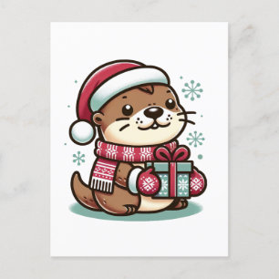 Festive Cute Jul Otter omslagen i Scarf Hat Vykort