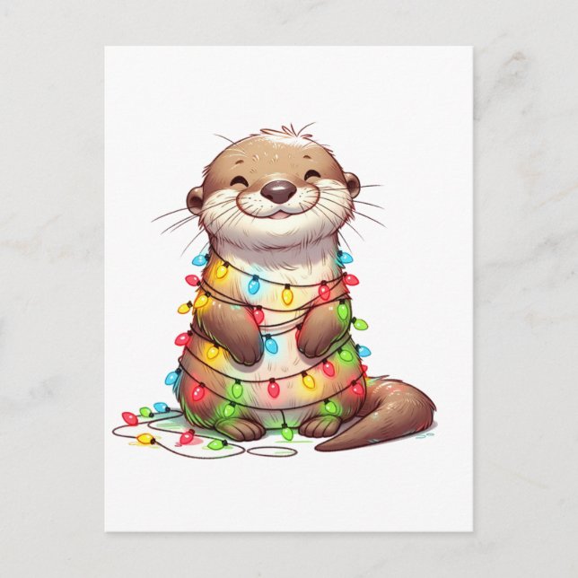 Festive Cute Jul Otter Wrapped in Ljus Vykort (Framsida)