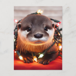 Festive Cute Jul Otter Wrapped in Ljus Vykort