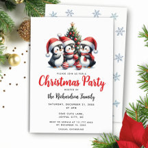 Festive Cute Penguins jul Party