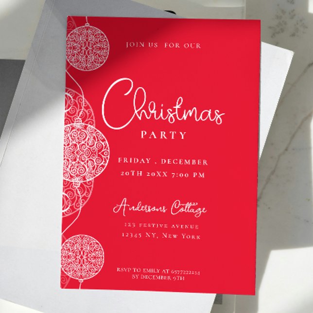 Festive Cute Red jul Party Inbjudningar (Unique Festive Red Christmas Party Invitation)