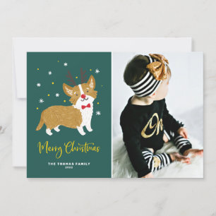 Festive Cute Reindeer God jul Photo Julkort