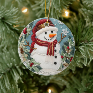 Festive Cute Snögubbe-Helgdagar - broderier Julgransprydnad Keramik
