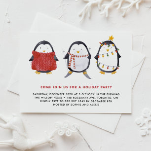 Festive Cute Watercolor Penguins Julfest Inbjudningar