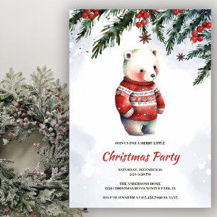 Festive Cute Watercolor White Bear-jul Party Inbjudningar