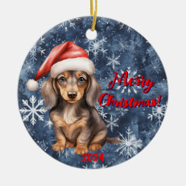 Festive Dachshund Delight: Anpassadets jul Julgransprydnad Keramik