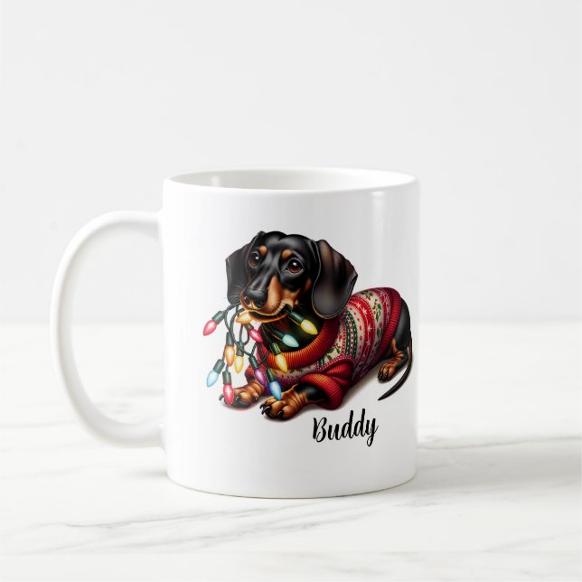 Festive Dachshund Delight Coffee Mugg (Vänster)